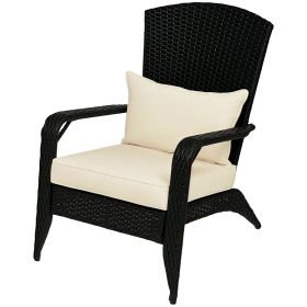 Outsunny Patio Wicker Adirondack Chair, Outdoor Rattan Fire Pit Chairs w/ Soft Cushions, Tall Backrest, Tilted Seat, Cream White