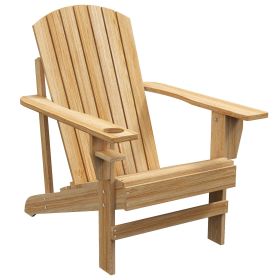 Outsunny Modern Adirondack Chair Natural Wood with Cupholder for Patio Garden Supports 330 lbs