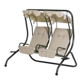 Outsunny Patio Swing Chair 2-Seater with Cup Holder Beige Modern Outdoor Porch Seats Removable Canopy