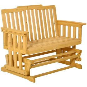 Outsunny 2-Person Patio Swing Glider Bench with Quick Drying Design and Widen Armrest, Wood Rocking Chair Loveseat for Backyard Garden Porch, Nat