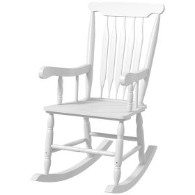 Outsunny Porch Rocker Chair, 350 lbs. Wooden Outdoor Rocking Chair with High Back for Garden, Patio, Balcony, White