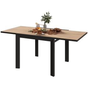 Outsunny 35.5"-71" Expandable Outdoor Dining Table for 4-6 Person, Aluminum Patio Table with Slatted Wood Grain Top, Natural