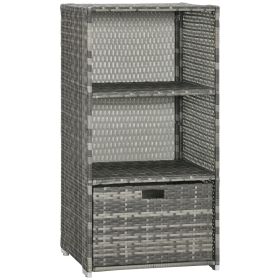 Outsunny Pool Towel Rack Valet, Waterproof PE Rattan Wicker, Grey, Indoor/Outdoor Spa Hot Tub Accessory with 2 Shelves & 1 Basket Drawer