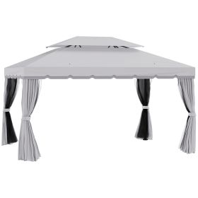 Outsunny 10' x 13' Patio Gazebo, Outdoor Gazebo Canopy Shelter with Netting and Curtains, Aluminum Frame for Garden, Lawn, Backyard and Deck, Gra
