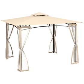 Outsunny 10' x 12' Patio Gazebo with Netting, Double Roof Outdoor Gazebo Canopy Shelter, Solid Metal Frame for Garden, Lawn, Backyard, Deck, Beig