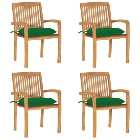Stacking Patio Chairs with Cushions 4 pcs Solid Teak Wood (Color: Brown)